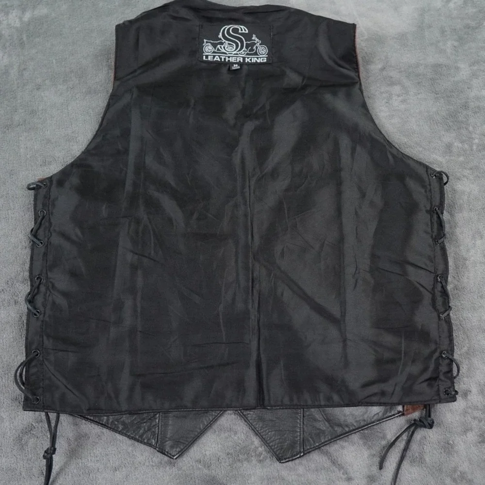 Leather King Motorcycle Vest Mens Medium Black Brown Suede Lace Up Biker Western